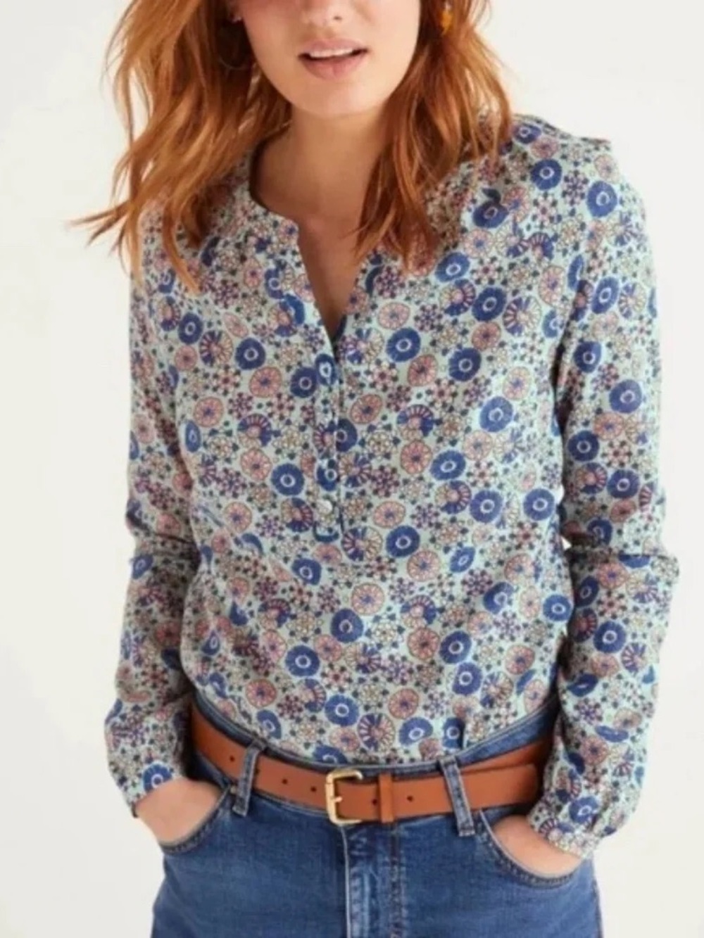 Boden Patricia Floral Long Sleeve Popover Blouse Sz.8